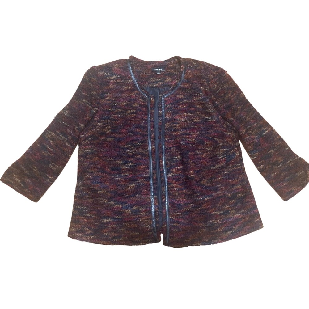 Elementz Womens XL Multicolor Textured Knit Crop Career Jacket Faux Leather Trim